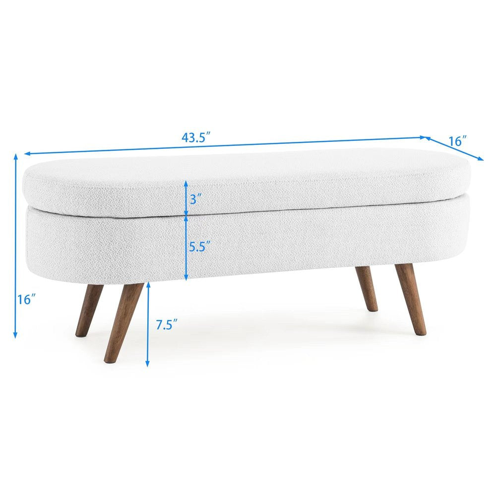 44" White and Brown Linen Upholstered Storage Bench with Flip Top