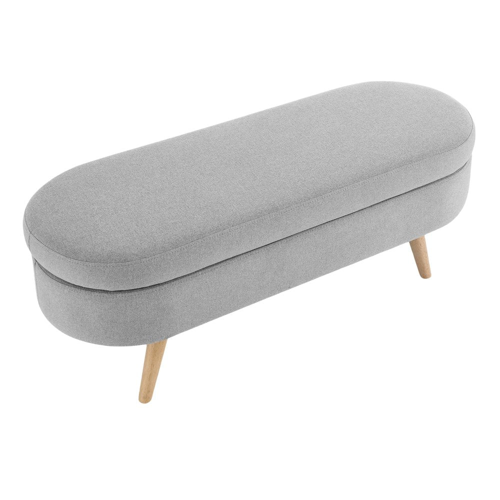 Gray oval bench with wooden legs on a white background