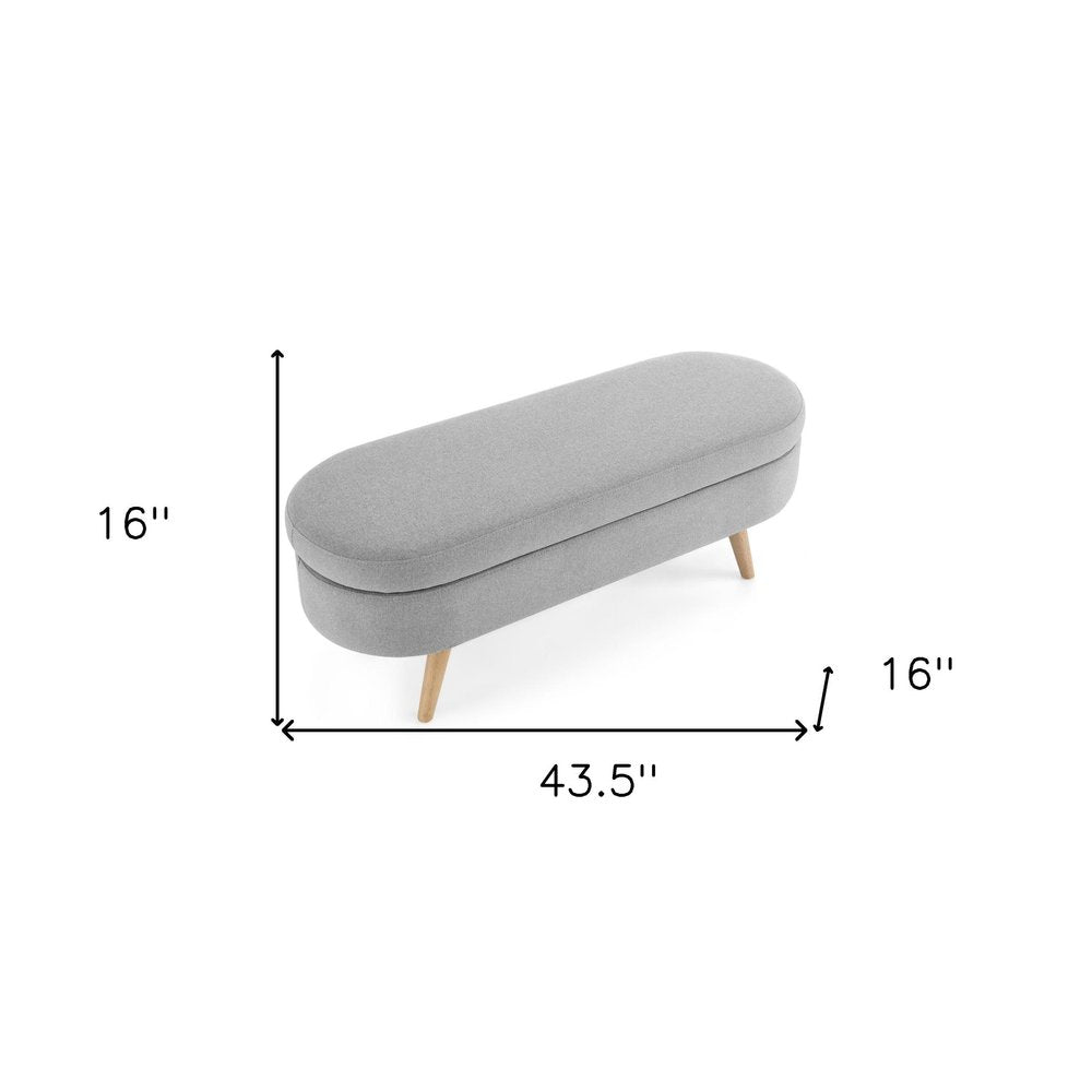 44" Gray and Brown Linen Upholstered Storage Bench with Flip Top