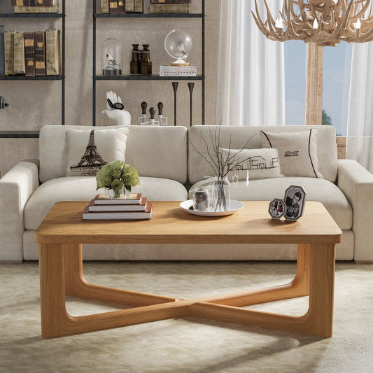 50" Natural Solid Wood Cross Legs Coffee Table