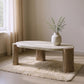 47" Beige and Oak Distressed Cement Oval Coffee Table