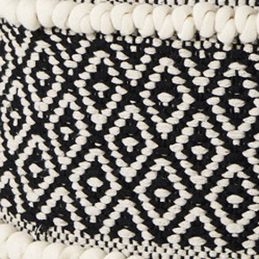 16" Black Gray and White Cotton Geometric Pouf Ottoman