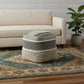 16" Black Gray and White Cotton Geometric Pouf Ottoman