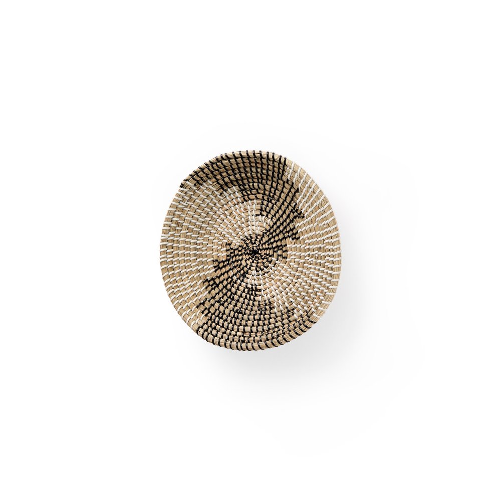 12" X 12" Brown Black And White Round Geo Seagrass Hanging Dimensional Sculpture
