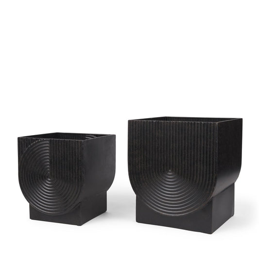 Set of Two Black Metal Pot Planters