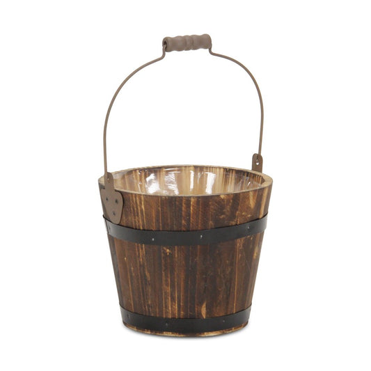 Brown Wood 100 Ounce Round Distressed Bucket Planter