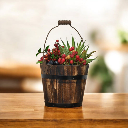 Brown Wood 100 Ounce Round Distressed Bucket Planter