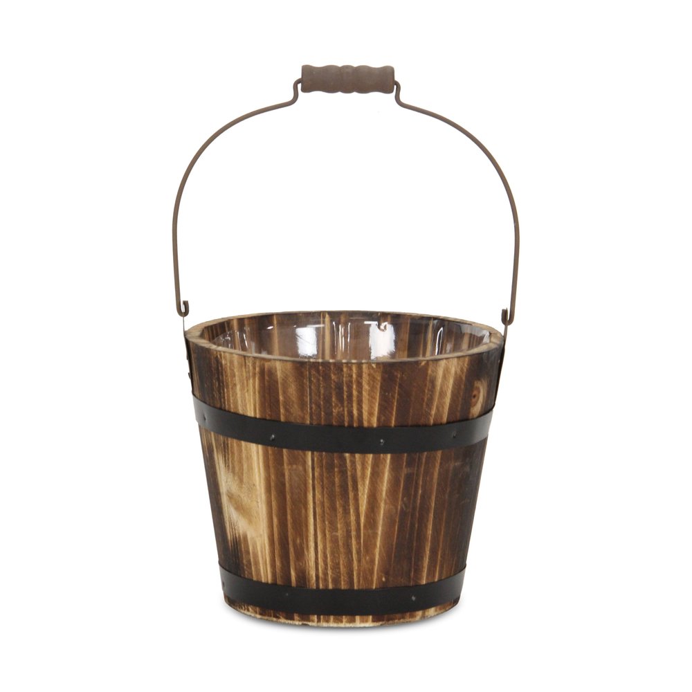 Brown Wood 100 Ounce Round Distressed Bucket Planter