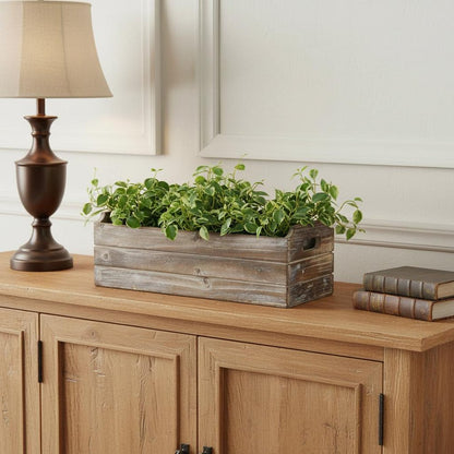 Brown Wood Rectangular Distressed Planter Box