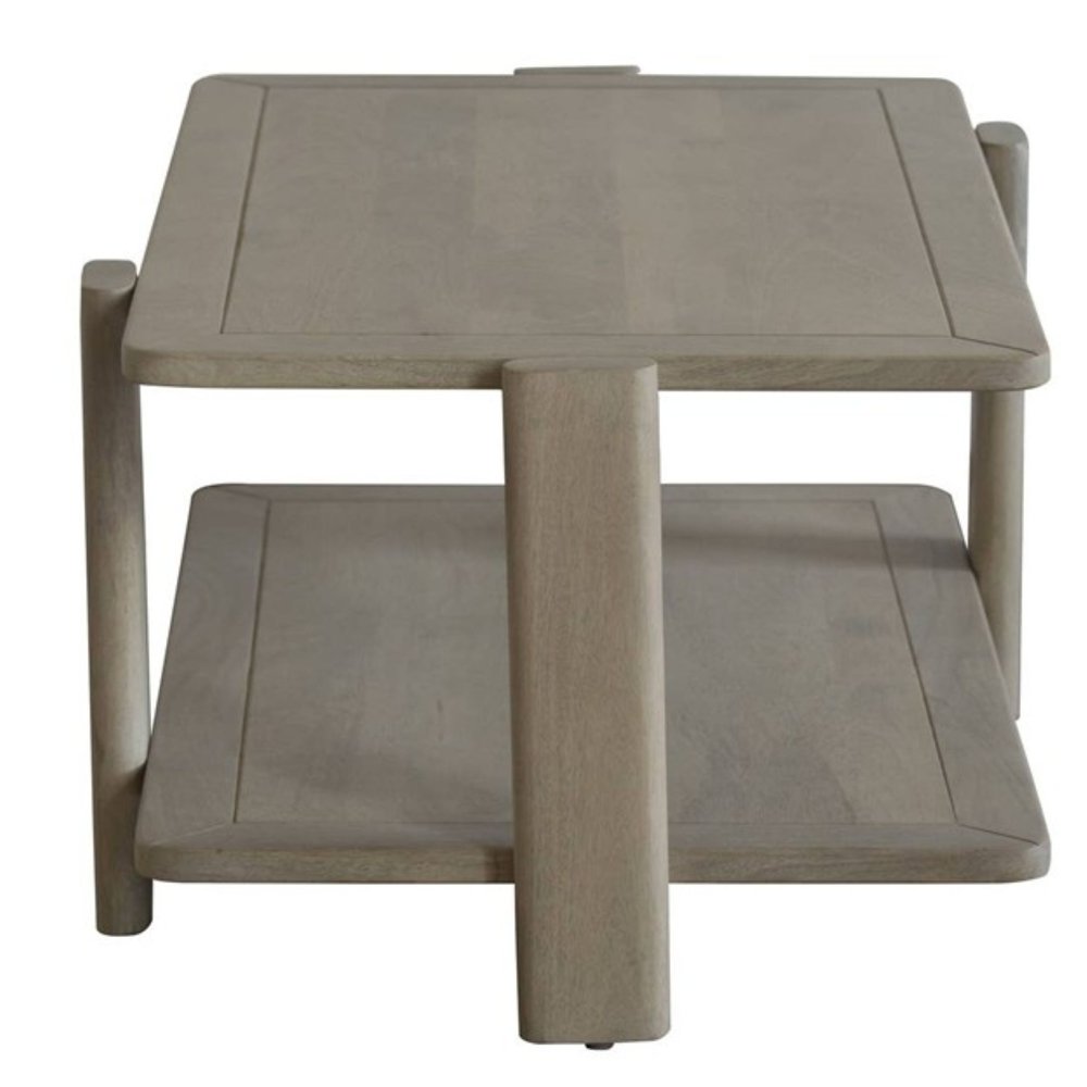 45" Natural Solid Wood Distressed Coffee Table With Shelf
