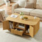 47" Natural Wood Oval Block Coffee Table With Storage