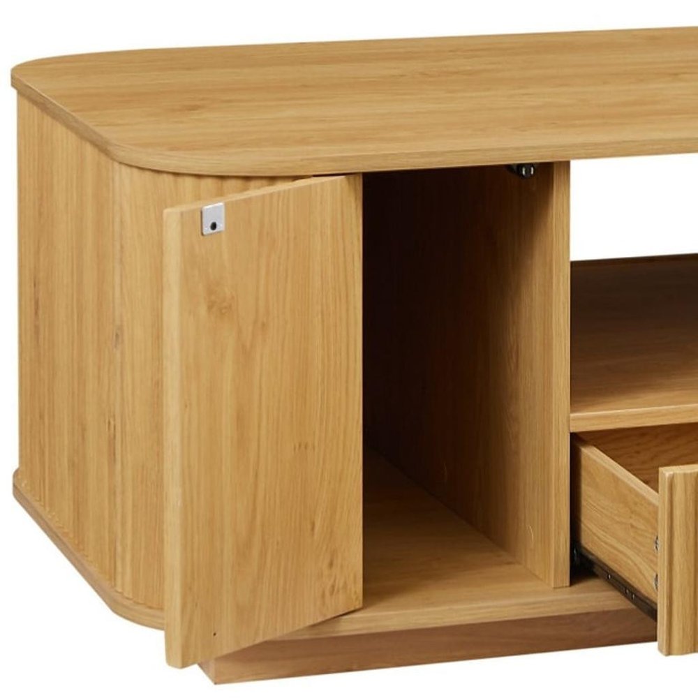 47" Natural Wood Oval Block Coffee Table With Storage