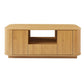 47" Natural Wood Oval Block Coffee Table With Storage