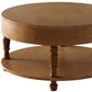 32" Natural Wood Round Coffee Table With Hidden Storage And Shelf