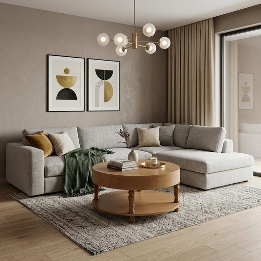 32" Natural Wood Round Coffee Table With Hidden Storage And Shelf