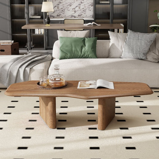 47" Natural Wood Free Form Double Pedestal Coffee Table