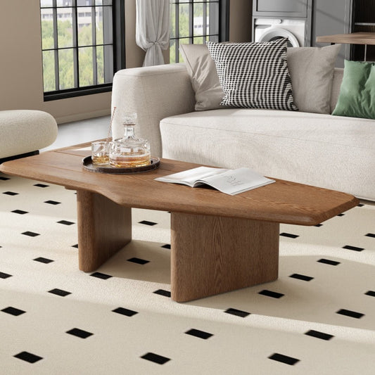 47" Natural Wood Free Form Double Pedestal Coffee Table