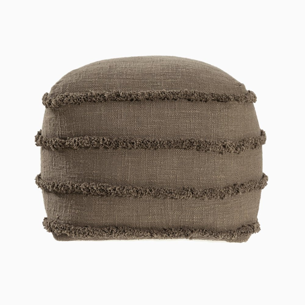 18" Brown Cotton Striped Pouf Ottoman