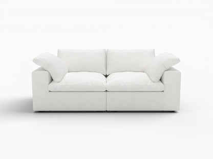 80" White Linen Blend Modular Loveseat and Toss Pillows
