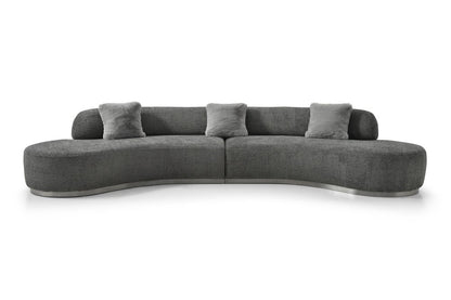 150" Dark Gray Boucle Curved Sofa With Toss Pillows