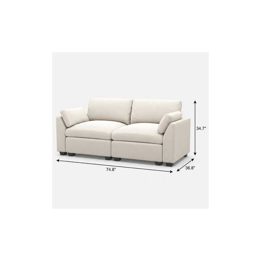 75" Beige and Black Velvet Modular Loveseat